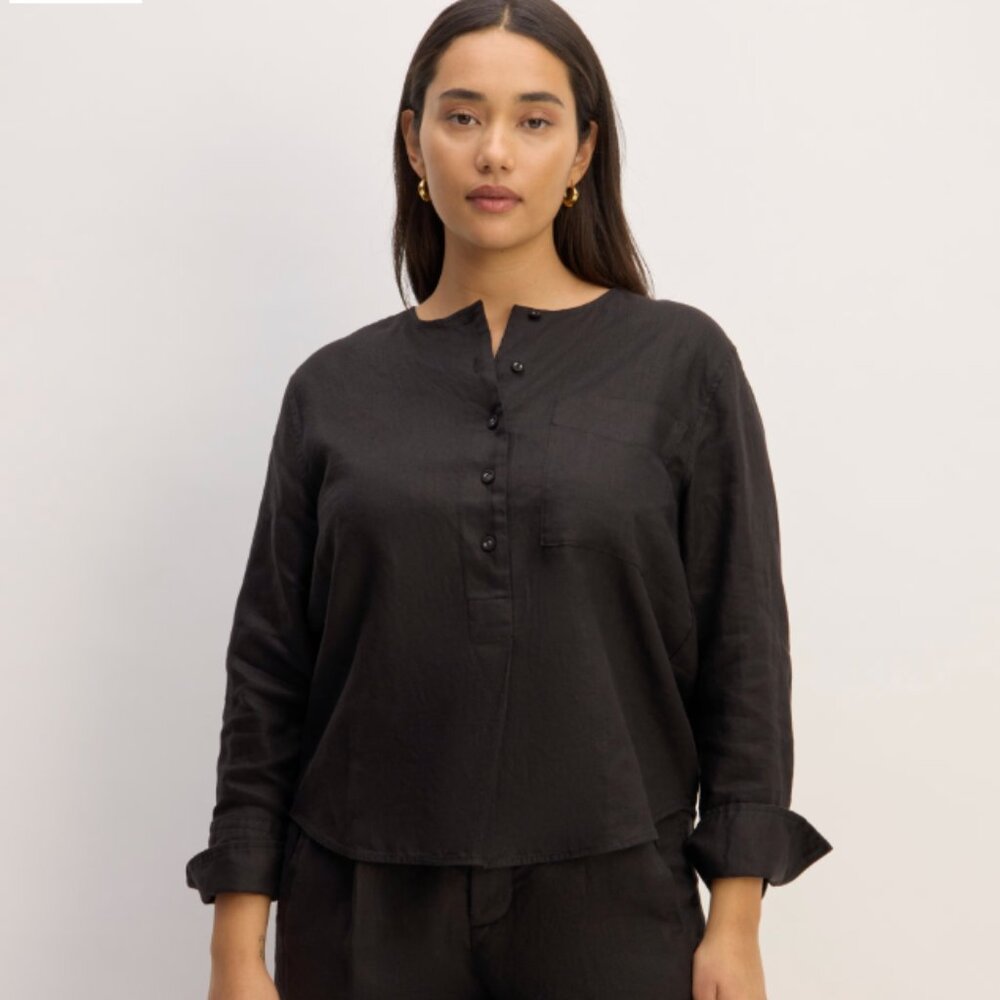Everlane Popover Shirt in Linen - Black